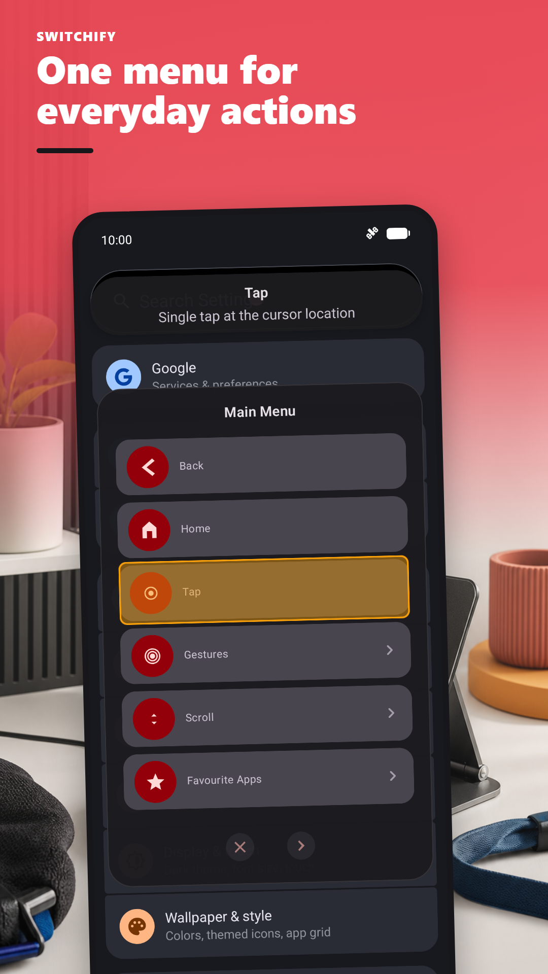 The Switchify main menu with Tap highlighted.